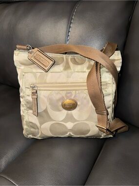 Coach Khaki Signature Crossbody with Brown Strap